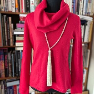 J. McLaughlin Bold Red Cashmere Cowl-neck Sweater - Size S - w/minor holes!